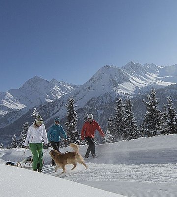 [Translate to Italienisch:] Rodeln mit Hund im Ötztal